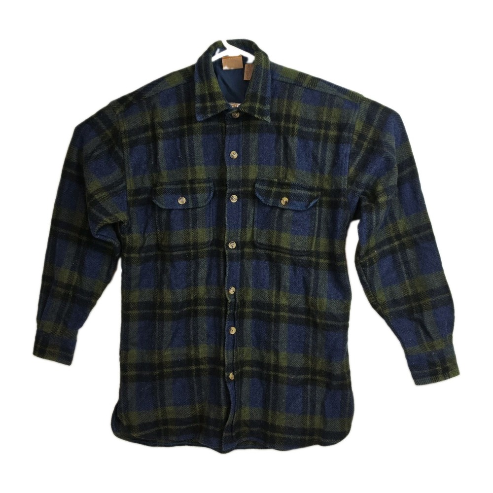Vintage Fargo Wool Blend Plaid Shirt Jacket Mens M Blue Green 90s Grunge
